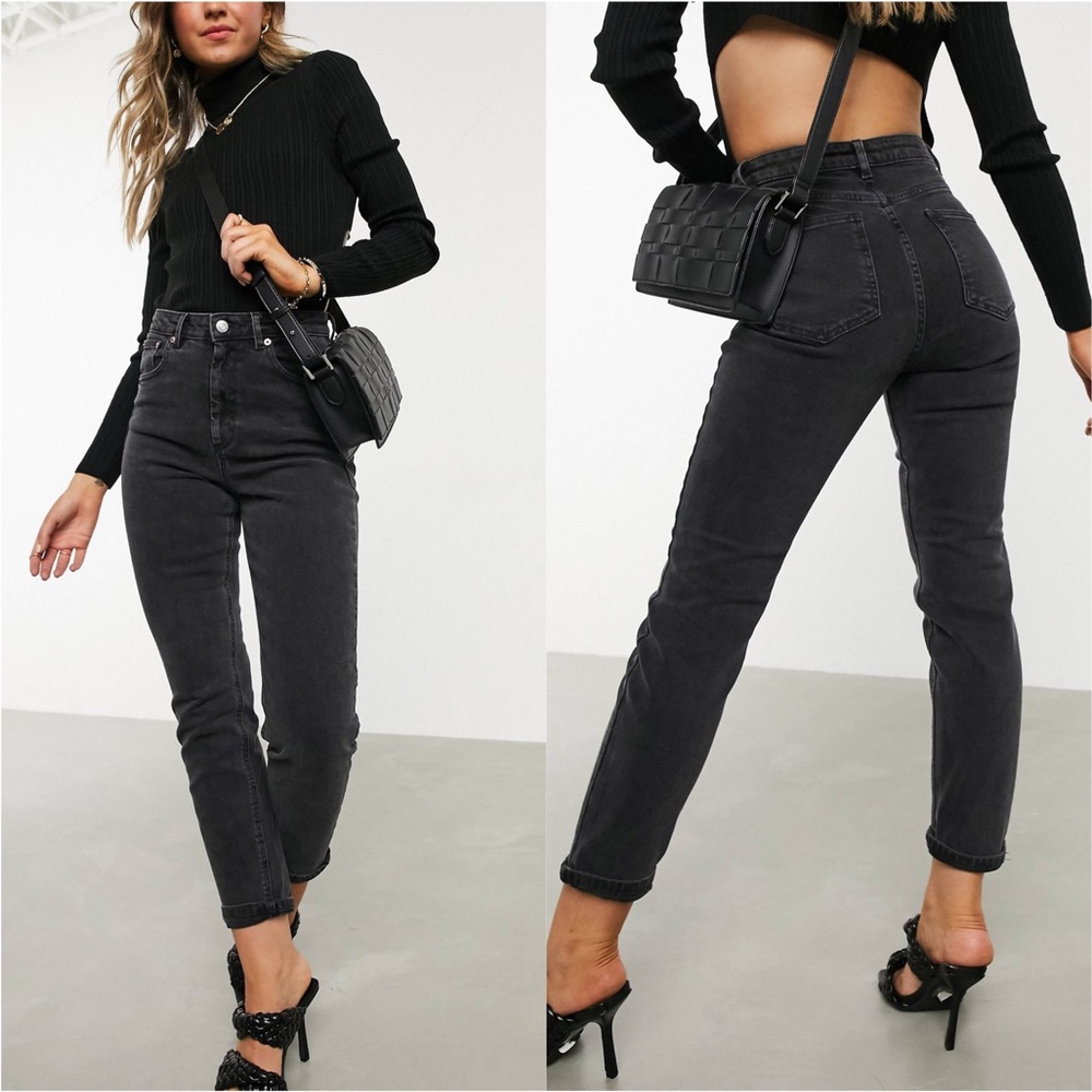 ASOS | High Rise Slim Fit Mom Jeans In Washed Black